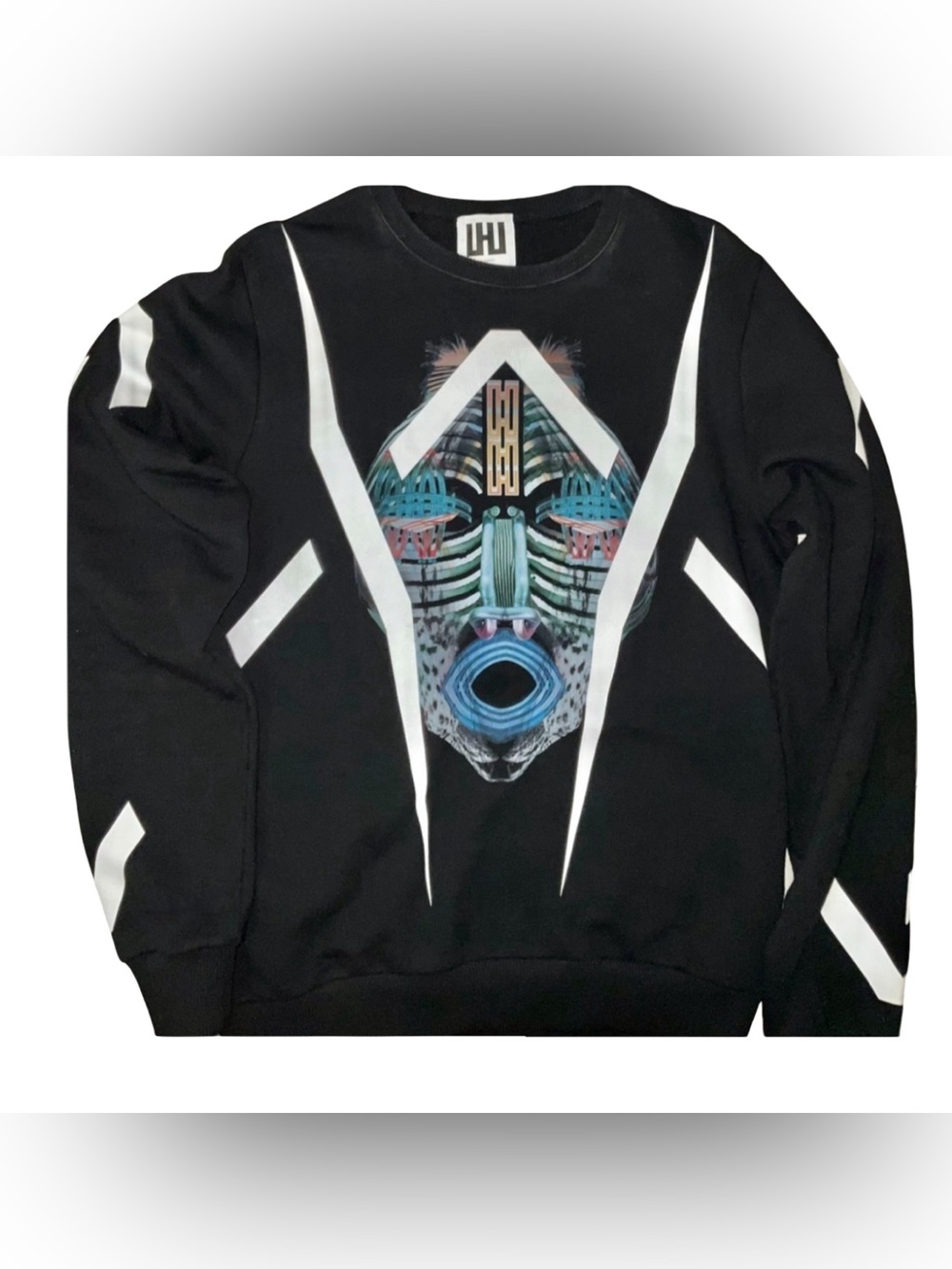 Urban Les Hommes Black Graphic Knit Sweater Men’s Medium Long Sleeve Top